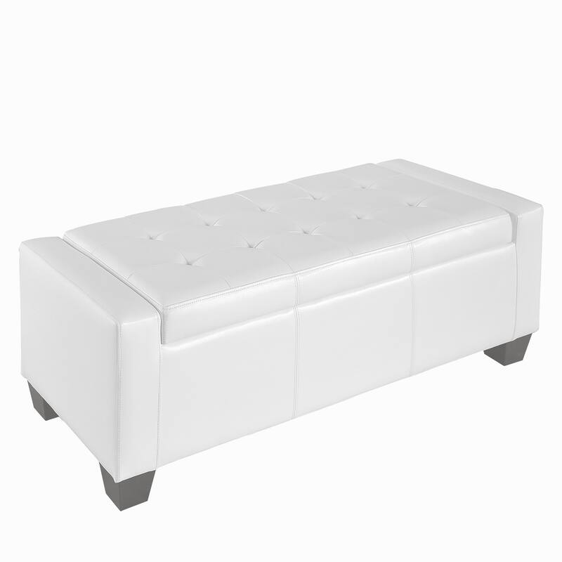 Porch & Den Pickard White Faux Leather Storage Ottoman Bench