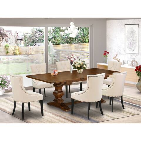 Dining Set Included Rectangular Table and Parson Chairs - Distressed Jacobean Finish (Finish & Pieces Option)