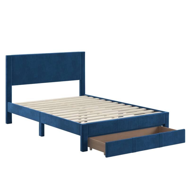 Parkfield Pleated Velvet Storage Queen Platform Bed with Drawer by iNSPIRE Q Modern
