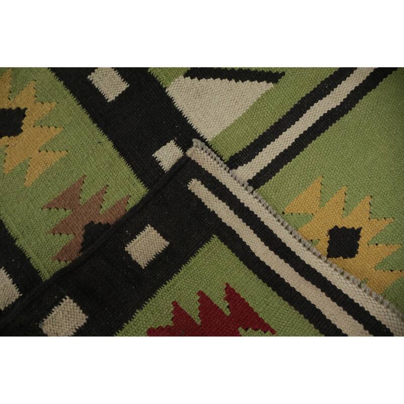 Hand Woven Oriental 100% Wool Carpet Southwestern Modern Green Kilim Area Rug - 8' 1'' X 5' 0''