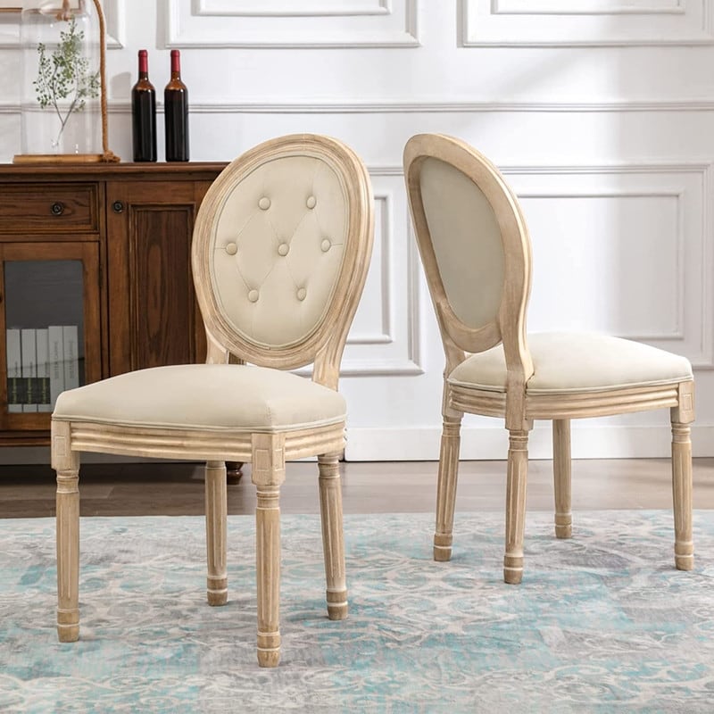 Upholstered Dining Chairs Set of 2, BTMWAY Modern French Country Dining  Chairs Set with King Louis Back Side, Solid Wood Frame, Cushioned Seat  Armless Dining Chairs for Dining Room, Gray, A6148 