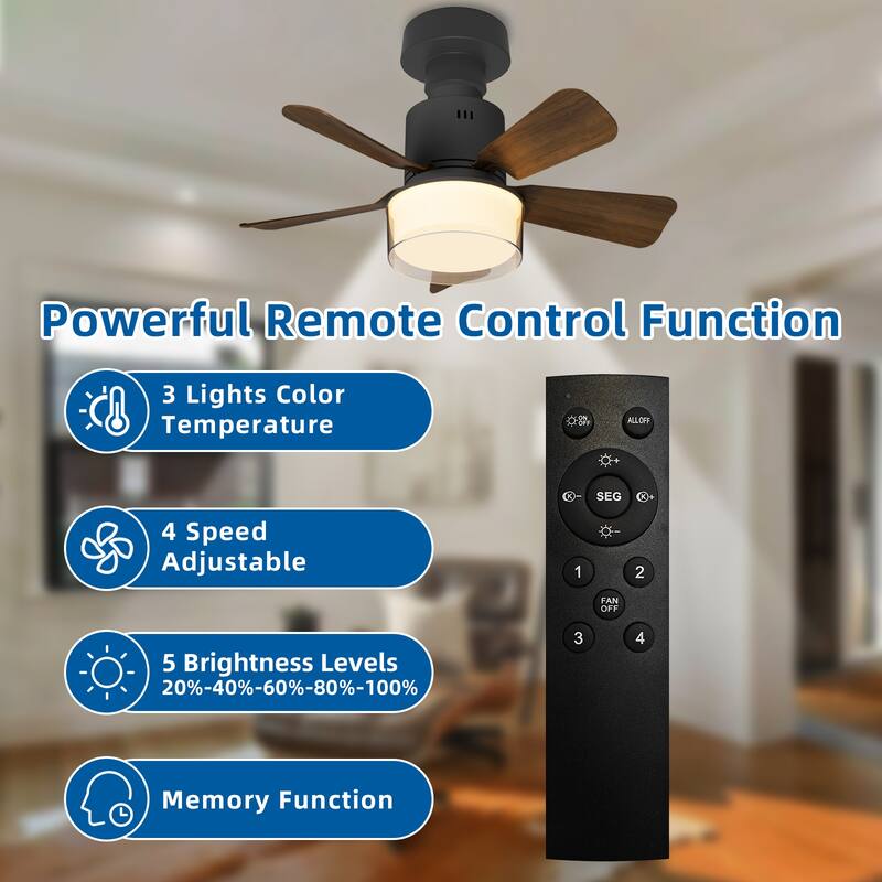 17.7 in. Indoor Socket Ceiling Fan Light with Remote, LED Light, 4 Fan Speeds, Dimmable, 3 Color Temperatures