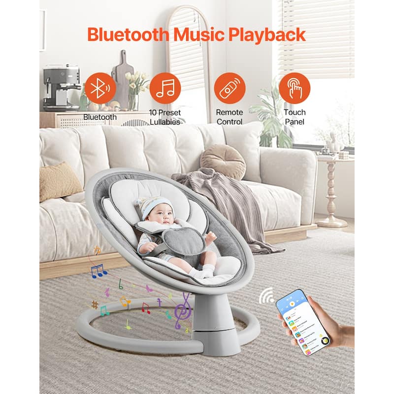 Portable Baby Swing for Newborns with Bluetooth Music and 5 Speeds Remote Washable Seat - 27.17" L x 24.02" W x 20.47" H