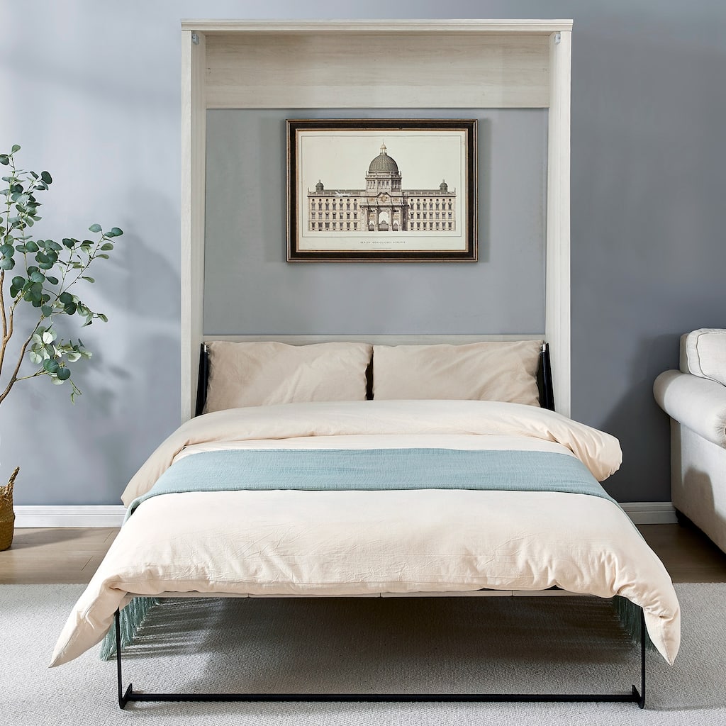 Half Self-Close and Open Murphy Bed Cabinet Space-Saving Bed