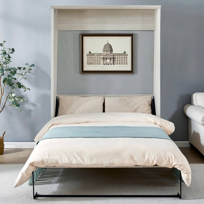 Half Self-Close and Open Murphy Bed with 2 Side Cabinet Storage Shelf