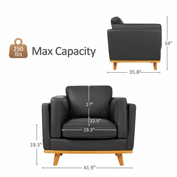 dimension image slide 5 of 6, MCombo Napa Leather Couch, Leather Sofa