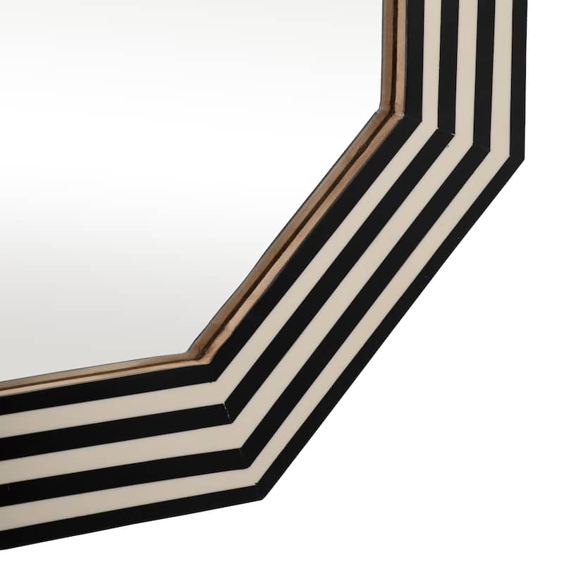 Sagebrook Home Resin 24X24 Octagon Mirror Black/White, Octagon, 24"H, Striped - 24.0" x 1.0" x 24.0"