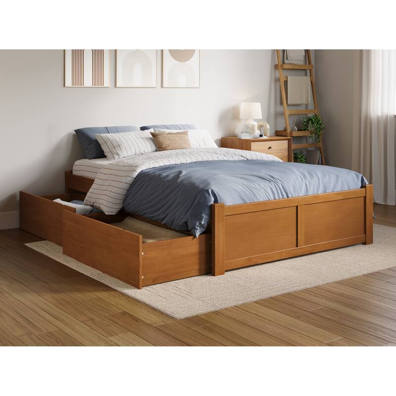 Concord Platform Bed with Footboard and Storage Drawers - Light Toffee - Full