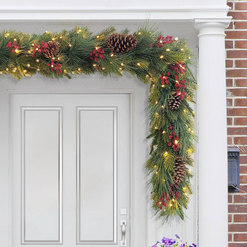 Puleo International 6' x 10" Pre-Lit Battery-Operated Artificial Adorned Christmas Garland
