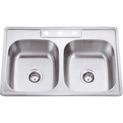 Hardware Resources 33" Drop In Double Basin Stainless Steel Kitchen