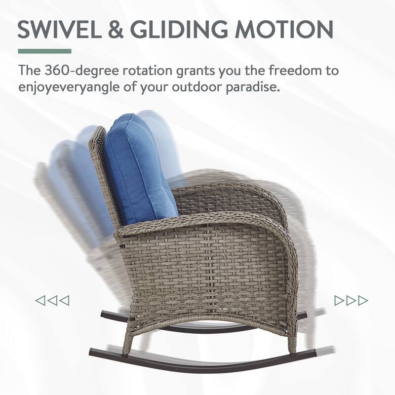 Outdoor Glider Sofa Rocker Chairs Table Grey-Blue - Grey