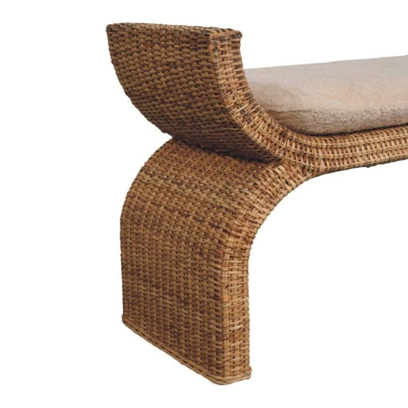 Artisan Furniture Solid Wood Rattan Weave Boucle Bench