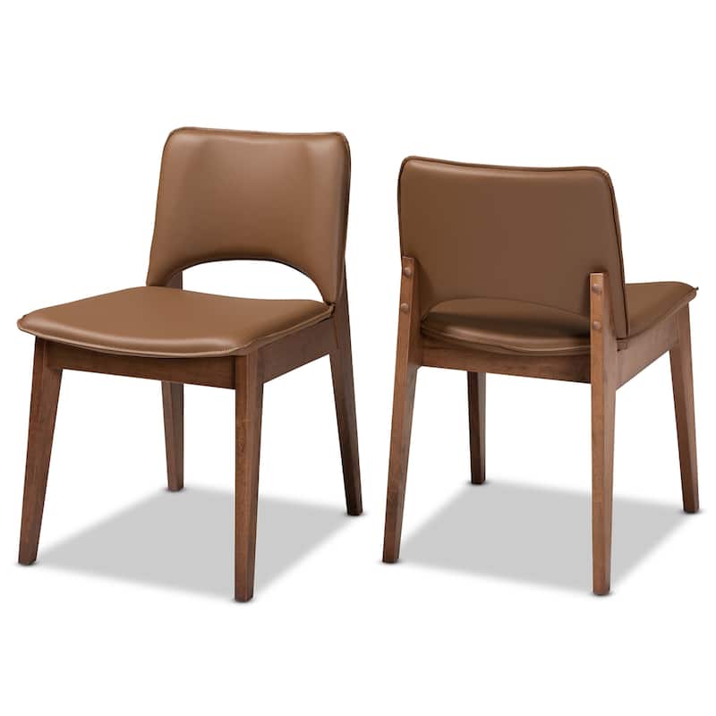 Afton Mid-Century Modern 2-Piece Short Back Dining Chair Set - Brown