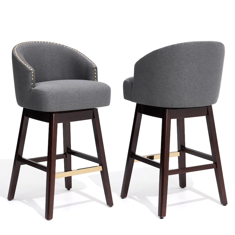Bar Stools PU Leather / Linen Fabric Upholstered Wood Swivel Barstool Set of 2 or 4