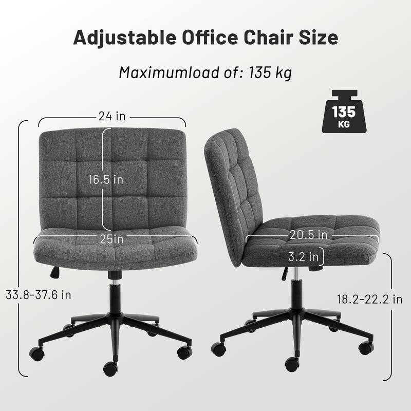 Home Office Desk Chair with Wheels, Armless Desk Chair, Adjustable Height 360° Rolling Swivel Computer Chairs