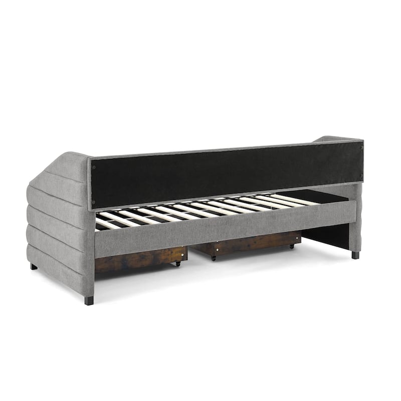 Queen Size Daybed with Two Drawers Trundle Upholstered Tufted Sofa Bed, Linen Fabric