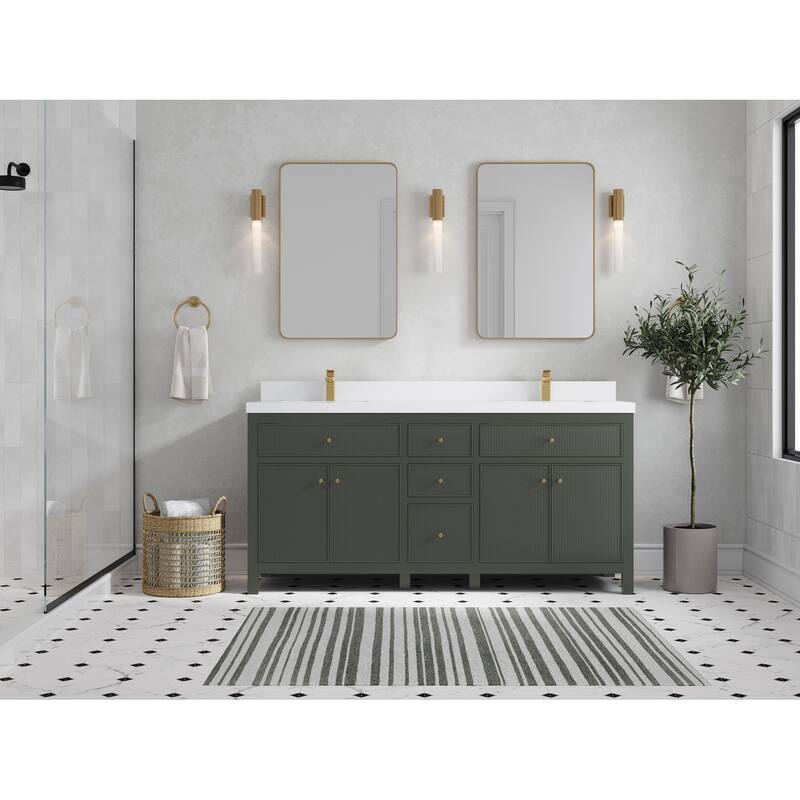 Willow Collections 72 in W x 22 in D Sonoma Free Standing Reeded Double Sink Bathroom Vanity with Countertop
