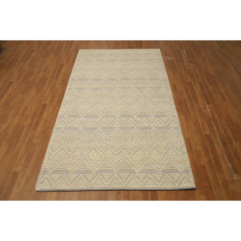 Hand Knotted Oriental 100% Wool Carpet Modern Geometric Beige & Ivories Modern Gotti Design Area Rug - 8' 8'' X 4' 11''