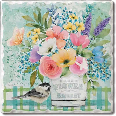 CounterArt Fresh Flower Market Absorbent Stone Tumbled Tile Coaster Set of 4 Made in The USA Protective Cork Backing