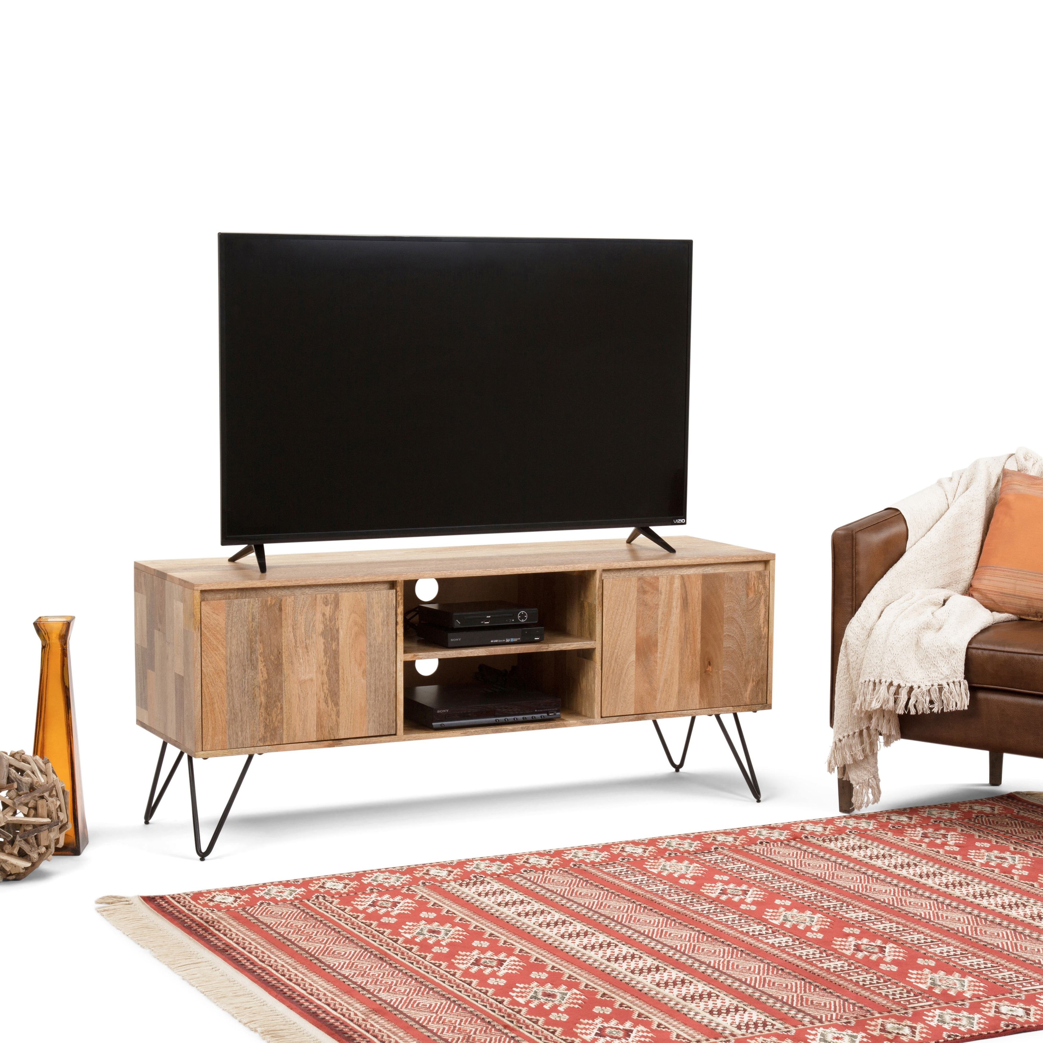 WYNDENHALL Moreno 60 inch Wide Industrial TV Media Stand For TVs up to 65 inches - 60"w x 18"d x 25" h