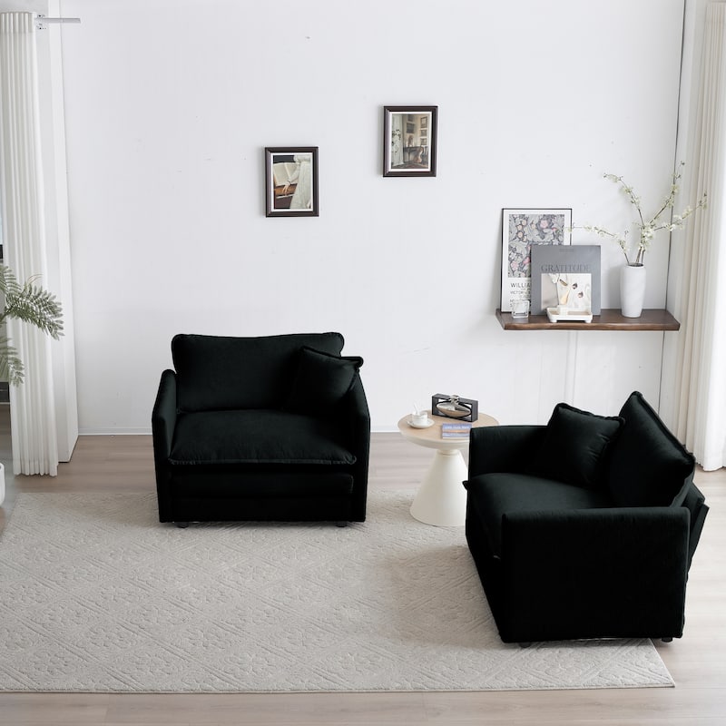 2-Piece Upholstered Accent Chair Set with Toss Pillows, Modern Chenille Living Room Armchair, Stylish Side Chairs