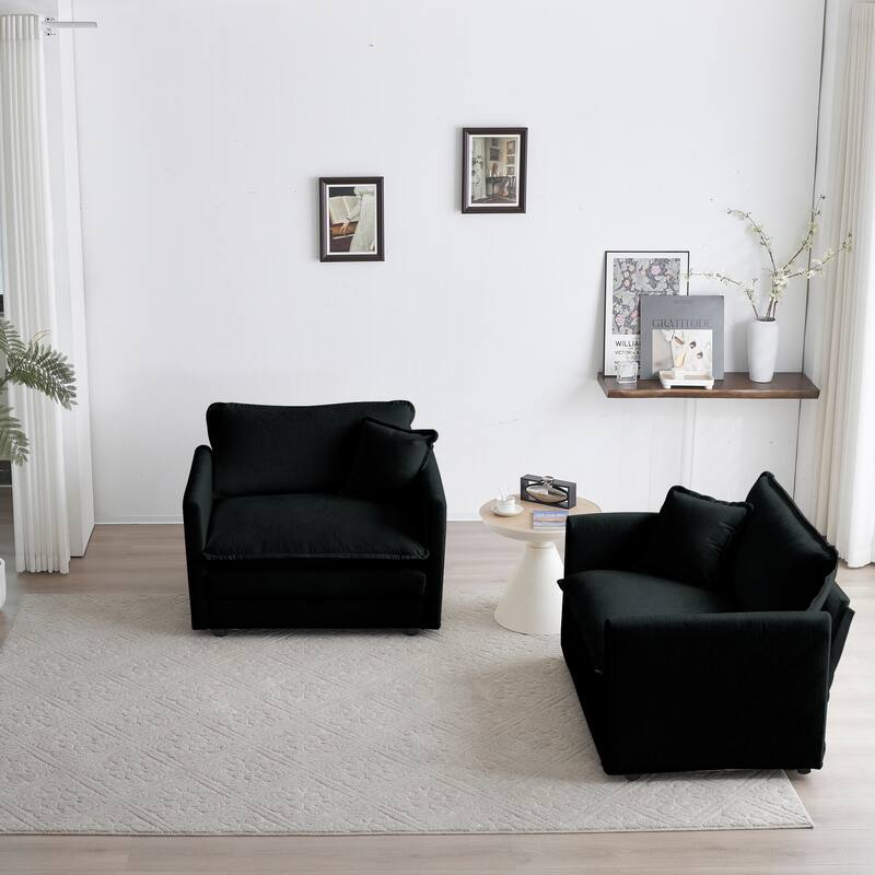 High-end Chenille Upholstered Armchairs with Toss Pillow 2PCS