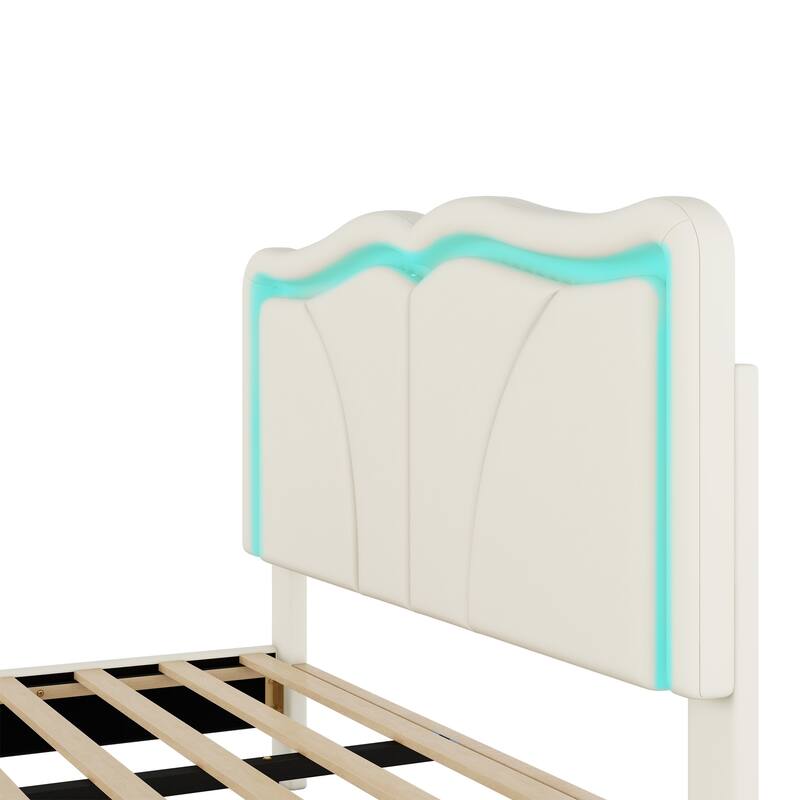 Full Size Upholstered Platform Bed with LED Light Strips