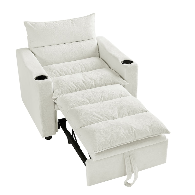3-in-1 Convertible Sleeper Sofa Chair Bed, Sofa Chair with Adjustable Backrest, Pullout Sofa Bed with Cup Holder - Beige