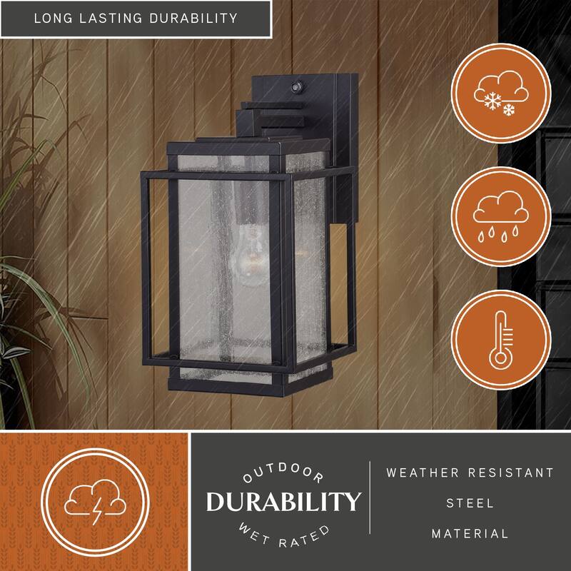 Hyde Park 1 Light Dusk to Dawn Bronze Mission Outdoor Wall Lantern Clear Glass - 7.25-in W x 14-in H x 10.75-in D
