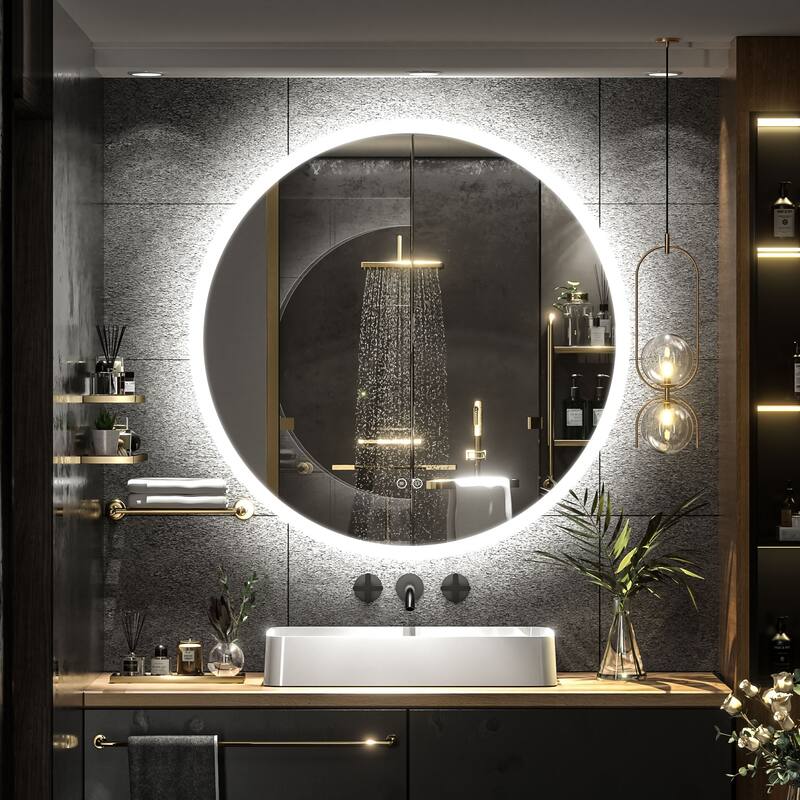 KIOTEE Super Bright Round LED Lighted Anti-Fog Tempered Glass Bathroom Vanity Mirror with ETL and 3-Year Warranty