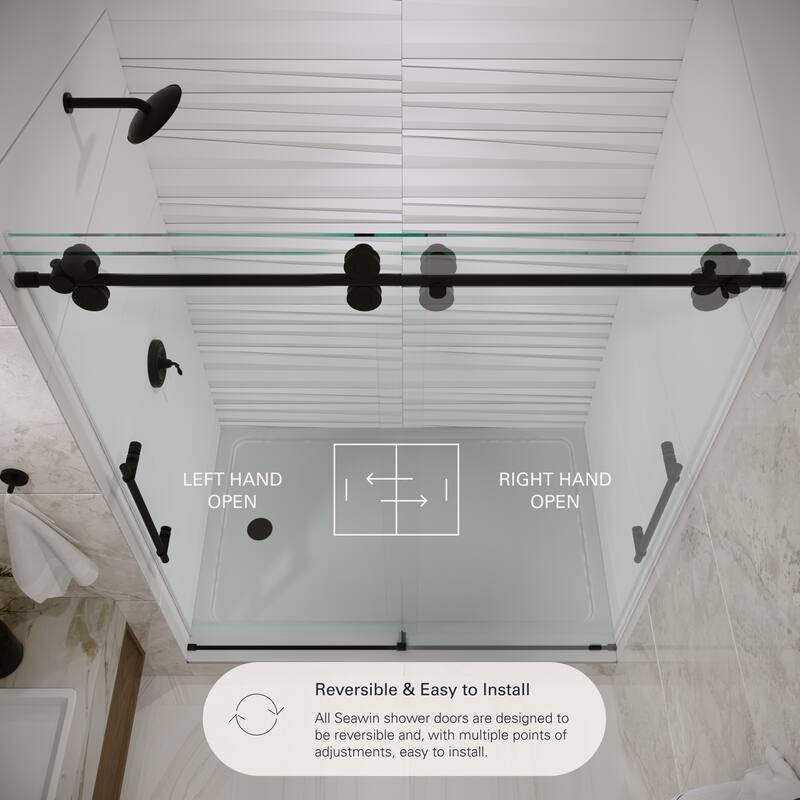 Seawin 56 - 60 in. W x 77 in. H Cosmo Frameless Shower Door 3/8 inch (10 mm) Thick Clear Tempered Glass with NanoShield Coating