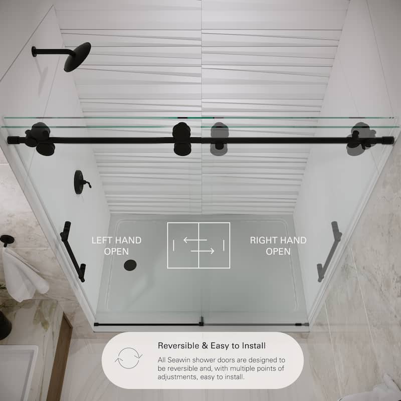 Seawin 68 - 72 in. W x 77 in. H Cosmo Frameless Shower Door 3/8 inch (10 mm) Thick Clear Tempered Glass with NanoShield Coating