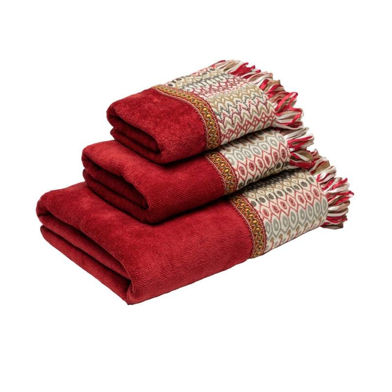 Austin Horn Classics Distinct Red Loop Ribbon Fringe 3-piece Decorative Towel Set - N/A