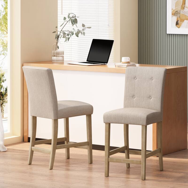 26 Inch Fabric Button Tufted Counter Stools, Set of 2