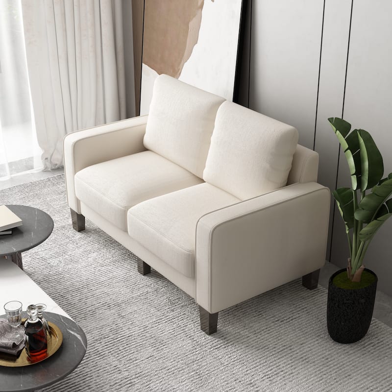 Small Fabric Upholstered 2 Seat Sofa with Solid Wood Leg and Ultra Thick Cushion