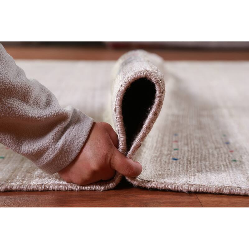 Hand Knotted Oriental 100% Wool Carpet Tribal Stripe Greys & Charcoal Gabbeh Area Rug - 9' 11'' X 7' 11''