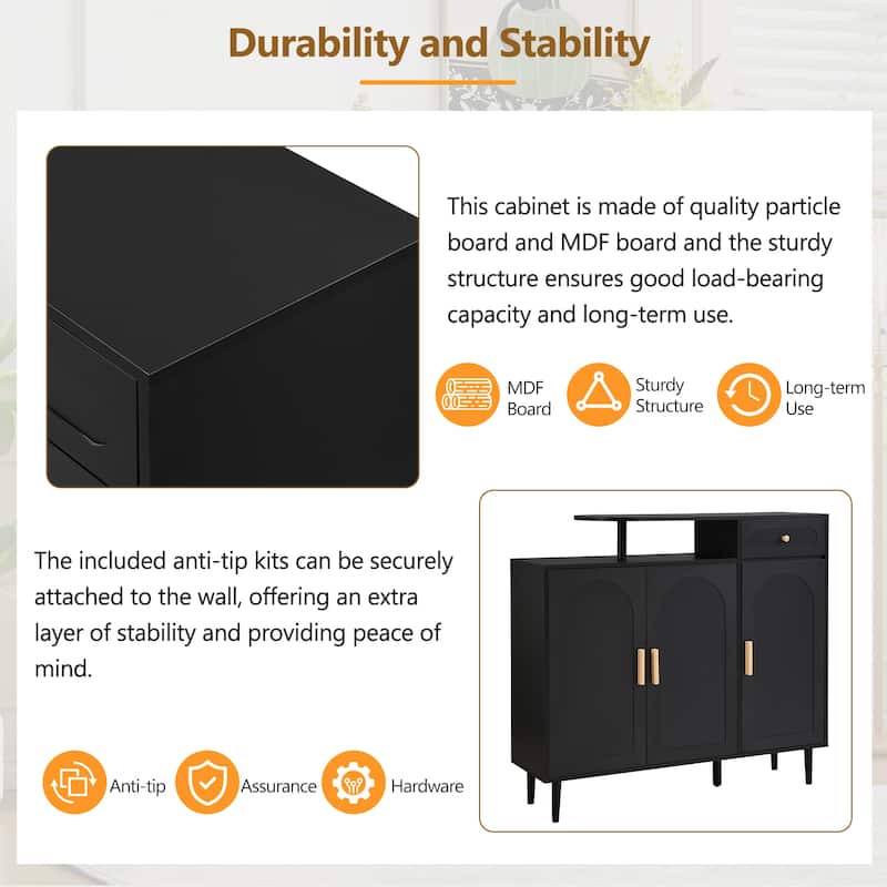 Arched 3-Door Shoe Cabinet, Versatile Entryway Storage Organizer, Hallway Side Cabinet with 1 Drawer & Adjustable Shelves