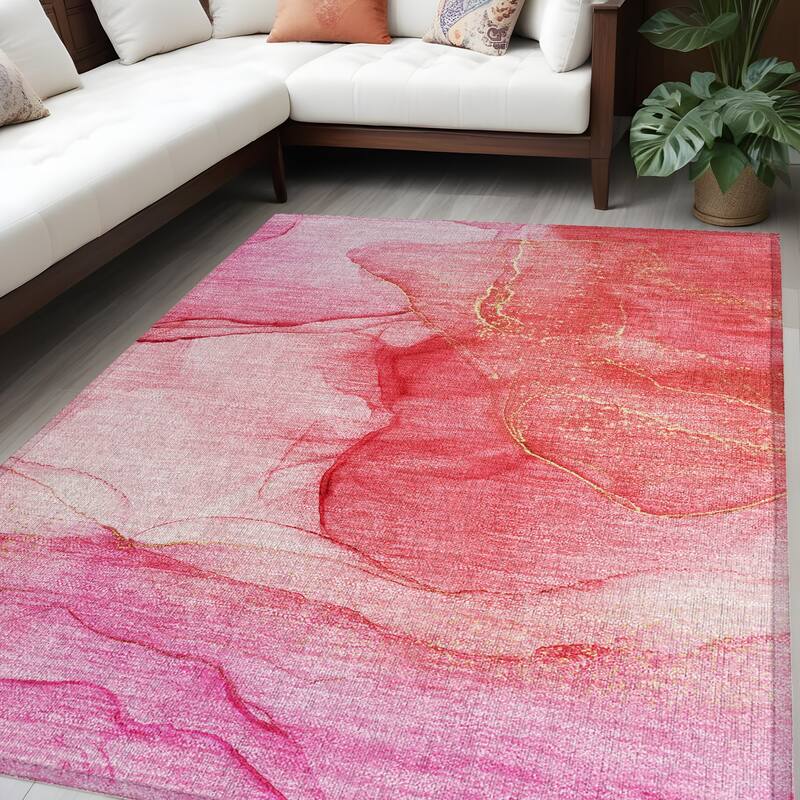 Gaz Unique Abstract Weather Resistant Classic Meets Modern Outdoor Rug - 5' X 8' - Pink