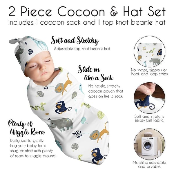 Safari Animals Boy Baby Cocoon and Beanie Hat Sleep Sack - 2pc Set ...