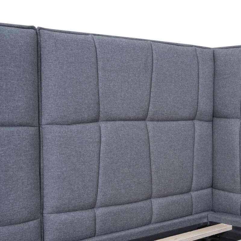 HomeRoots Gray Tufted Upholstered Queen Bed Frame With LED Lighting And USB