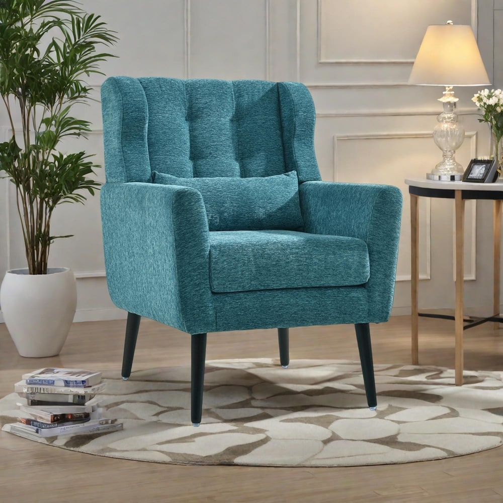 Chenille Modern Accent Chair with Wooden Legs and Mid-Century Lounge Chair (275lb Capacity)
