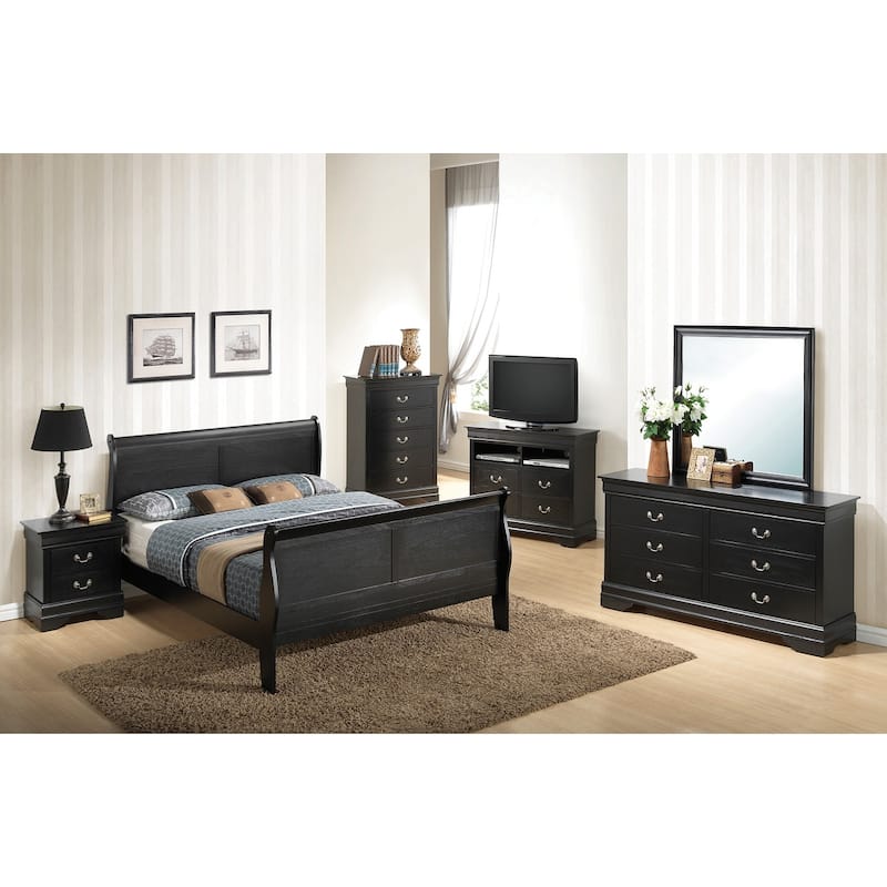 Wooden Sleigh Full Platform Bed - 90" - Black