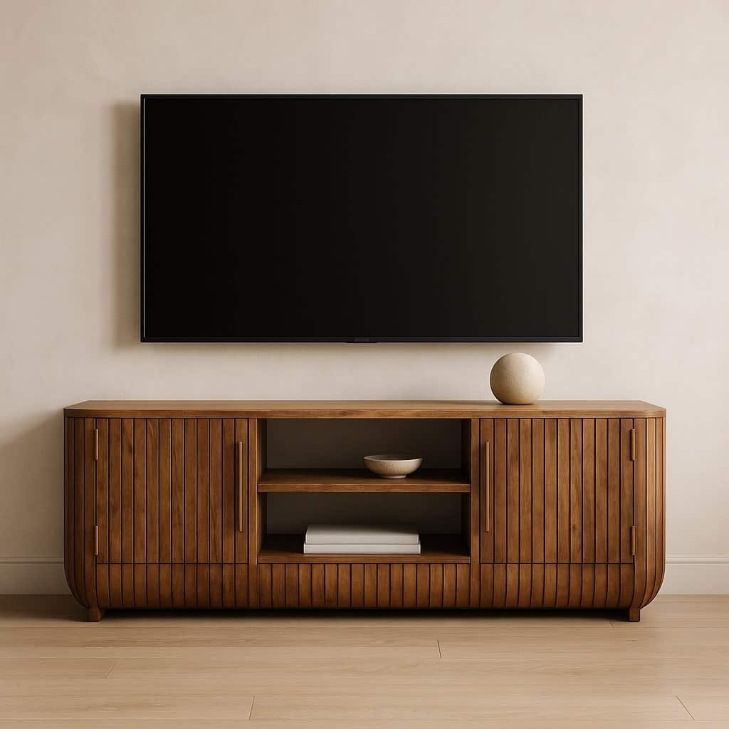 Artisan Furniture Solid Wood Fluted Media Console with Shelves