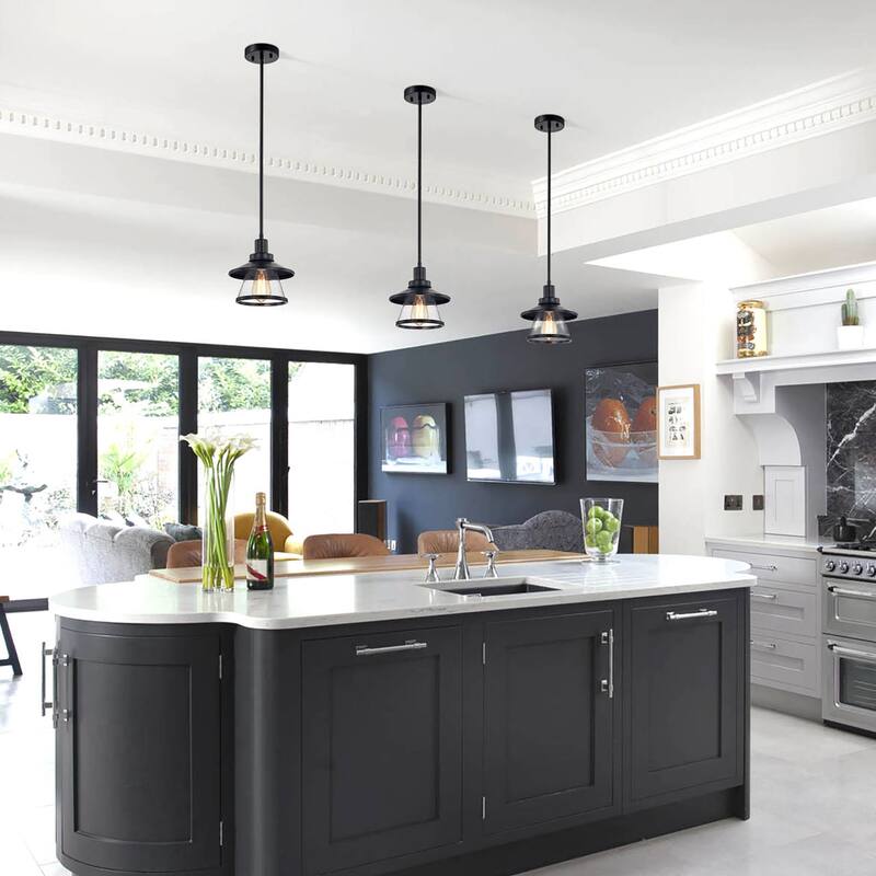 Katrine Matte Black Seeded Glass Shade 1-Light Mini Pendant Light