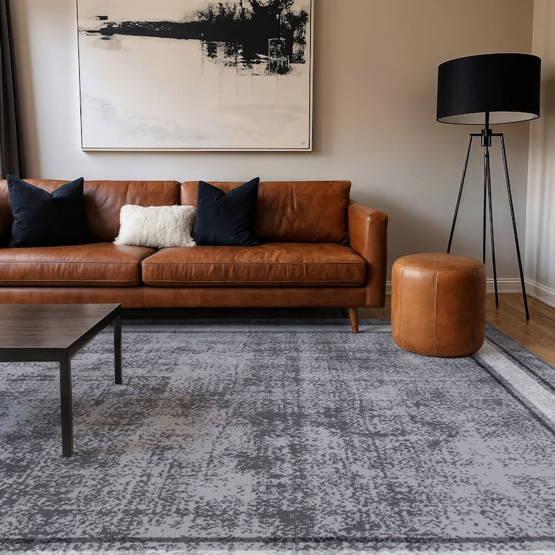 World Rug Gallery Contemporary Distressed Bordered Area Rug