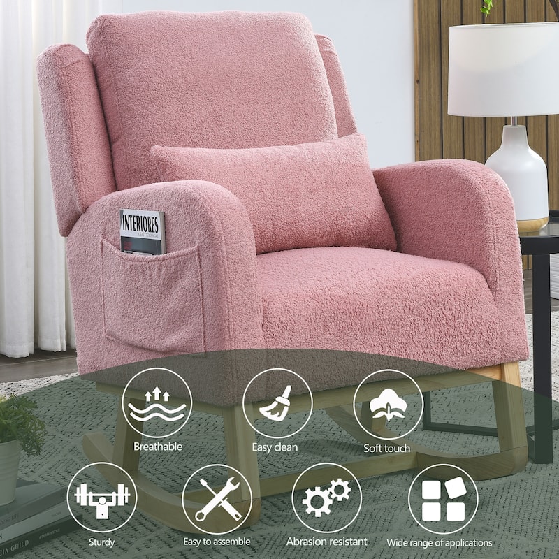 Chichoice Casual Nursery Rocking Chair with One Lumbar Pillow, Two Side Pockets for Living Room Bedroom
