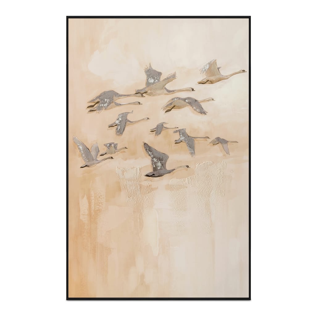 NADAAL STUDIOS Avenelle Framed Painting, Textured Birds Acrylic on Canvas with Solid Wood Frame