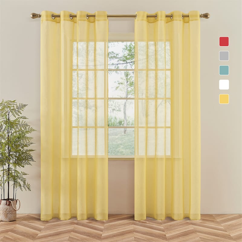 Topfinel Solid Grommet Sheer Window Curtains Faux Linen (Set of 2)