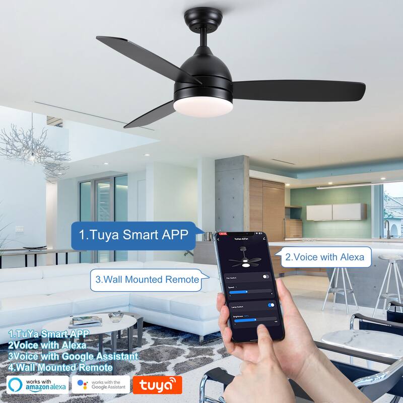 Quiet Airflow Smart Ceiling Fan with 3 Dimmable LED Light & 6-Speed Wind Control, Reversible DC Motor