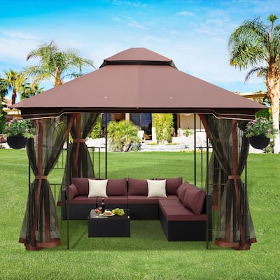 AVAWING 10x10 Outdoor Gazebo Double Soft-Top Canopy Tent